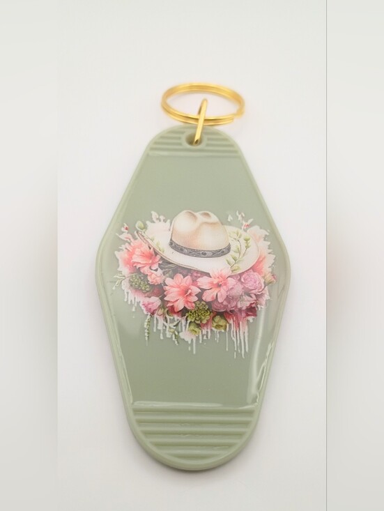 Handmade Accessories - Green Floral Cowboy Hat Key & Card Holder